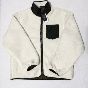 Polo Ralph Lauren Men Full Zip Pony‎ Sherpa Fleece Coat Jacket Size Large White